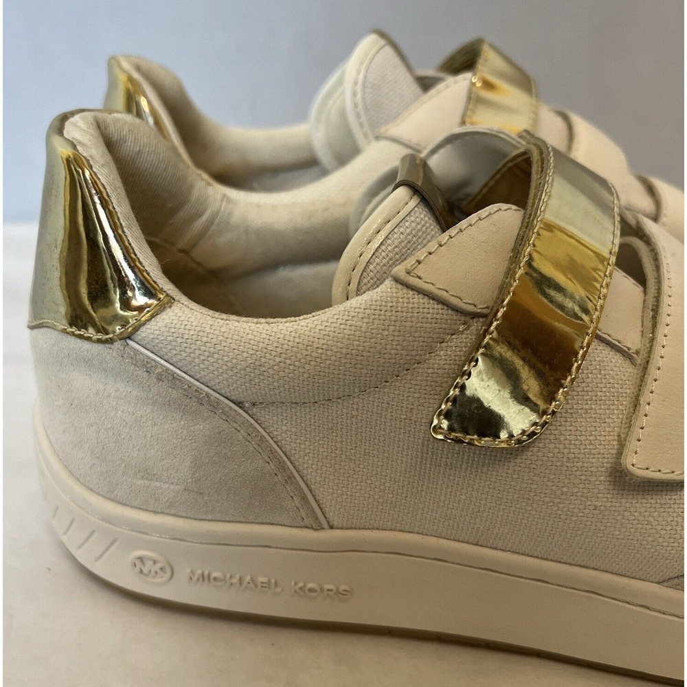 Michael Kors Gertie Tennis Shoes Mens 9.5‎ Cream Gold Low Top Sneakers - Picture 9 of 16